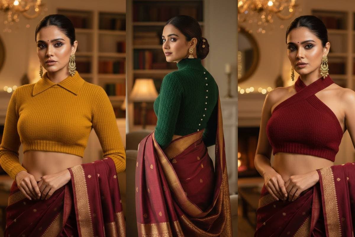 Woolen Blouse Sweater for Ladies: सर्दियों में साड़ी लुक को दें नया स्टाइल देखें टॉप 5 वूलन ब्लाउज स्वेटर डिजाइन्स