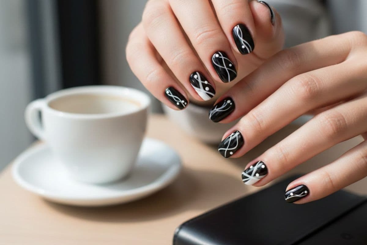 black white nail art