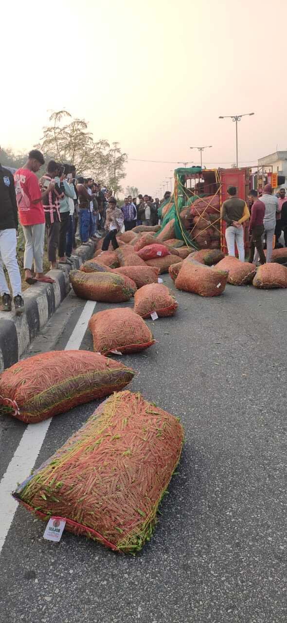 Giridih News :सब्जी लदा वाहन पलटा, चालक घायल