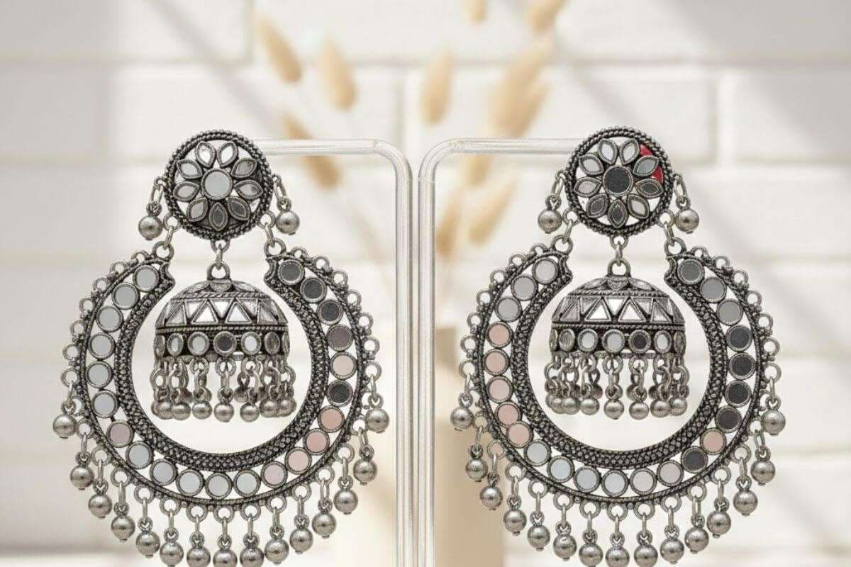 oxidised mirror earrings