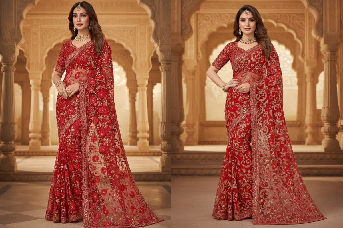 Net Work Red Saree Design (AI IMAGE)