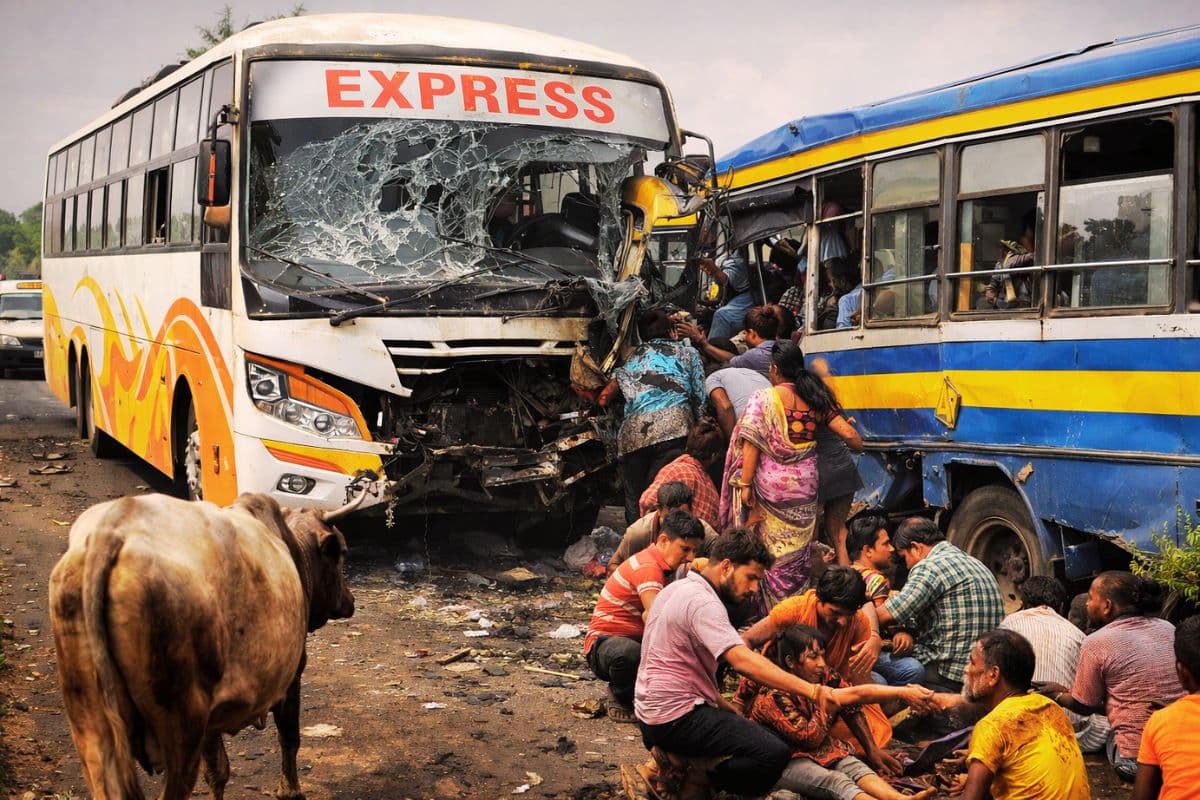 एनएच-19 पर हादसा : गाय को बचाने की कोशिश में एक्सप्रेस बस ने मिनी बस को मारी टक्कर, 40 घायल