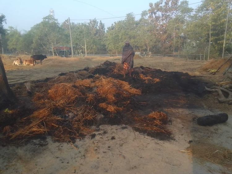 खलियान में लगी आग, धान व पुआल जलकर राख