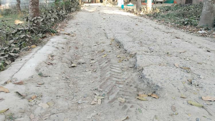 भारी वाहनों की रोजाना आवाजाही के बीच गहरे गड्ढों में तब्दील सड़क