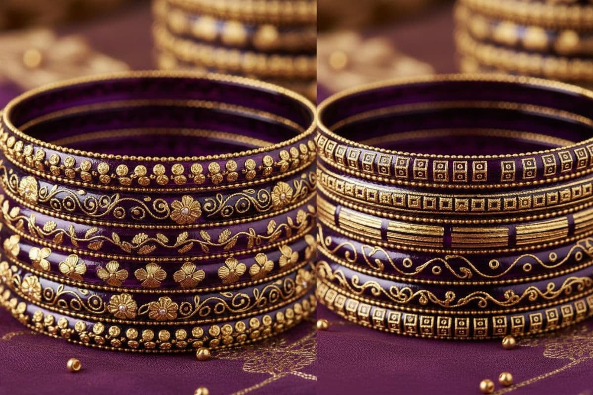 purple glass bangel with golden