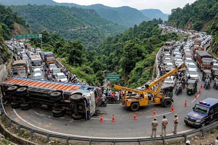 रामगढ़ के चुटूपालू घाटी में ट्रेलर पलटने से कोहराम! 15 KM लंबा महाजाम, थमे सैकड़ों वाहनों के पहिये