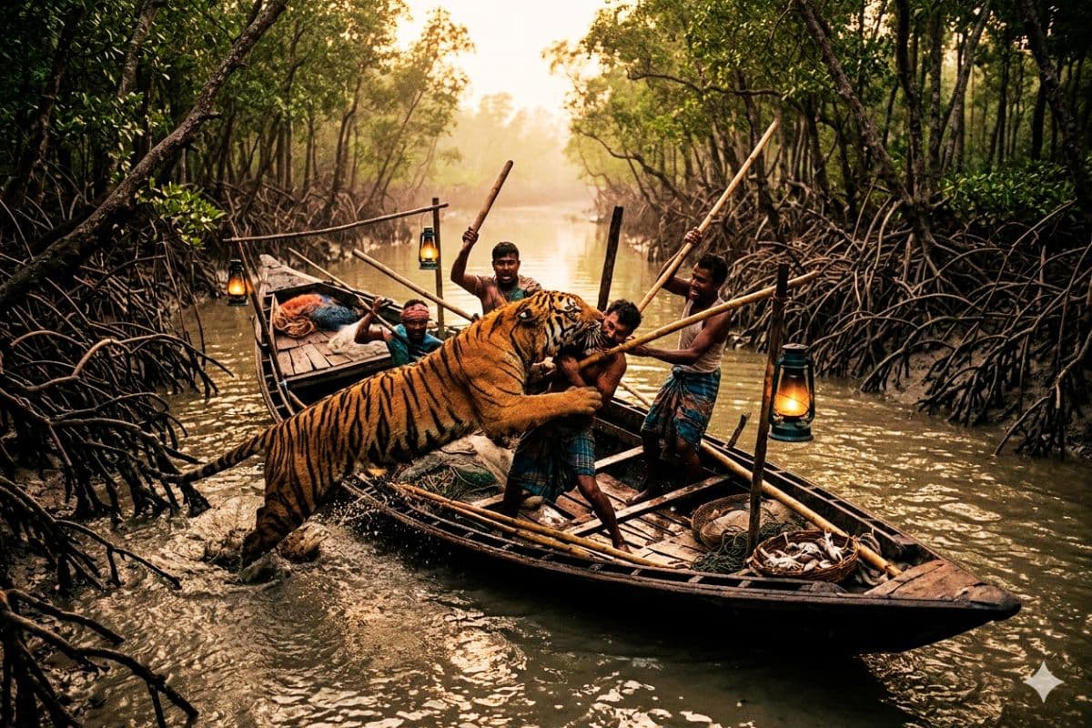 सुंदरबन में मौत से महायुद्ध : बाघ ने जबड़े में दबोच लिया मछुआरे का सिर, 5 साथियों ने ऐसे बचायी जान