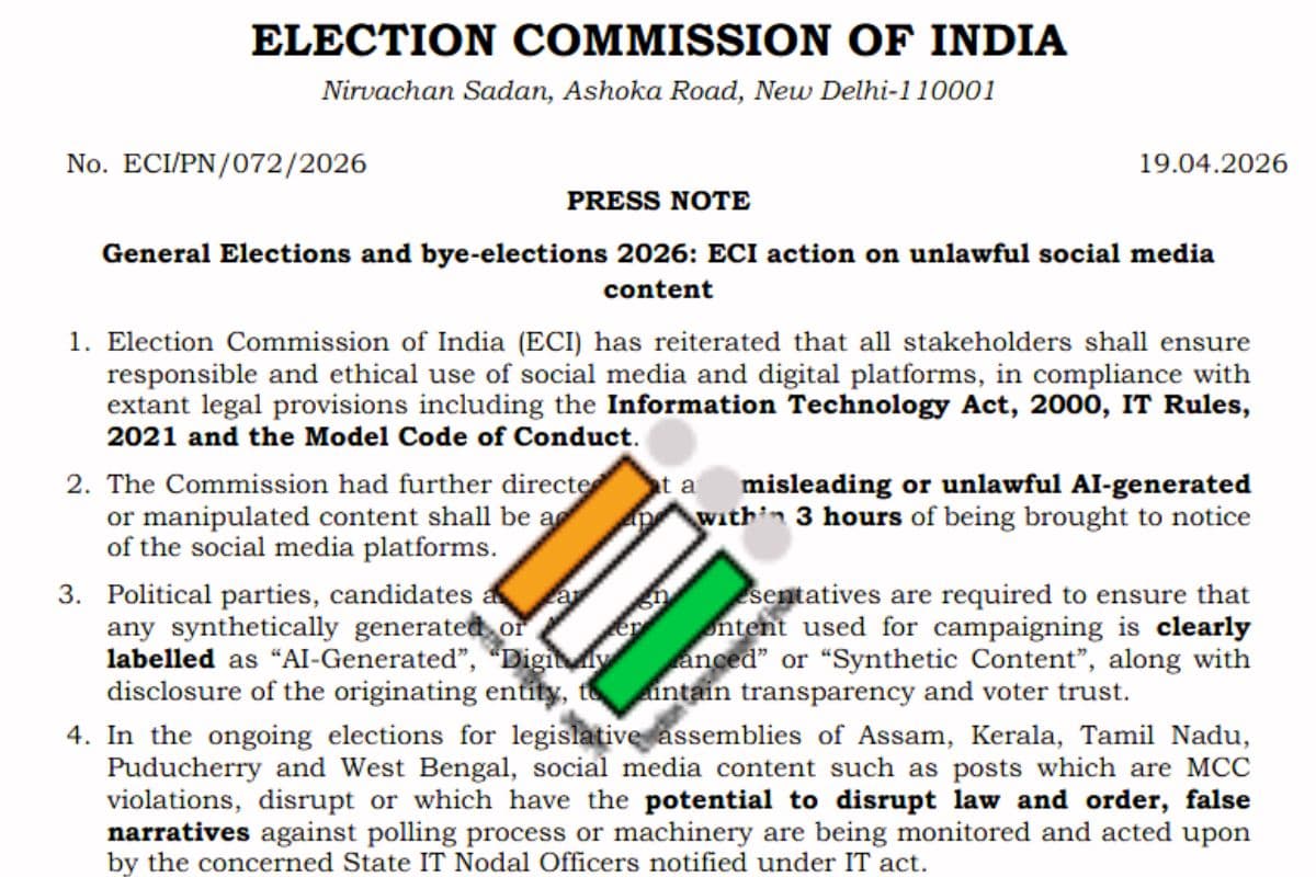 चुनाव आयोग का सोशल मीडिया पर डिजिटल स्ट्राइक! फेक AI कंटेंट पर एक्शन, 11 हजार से ज्यादा पोस्ट हटाये