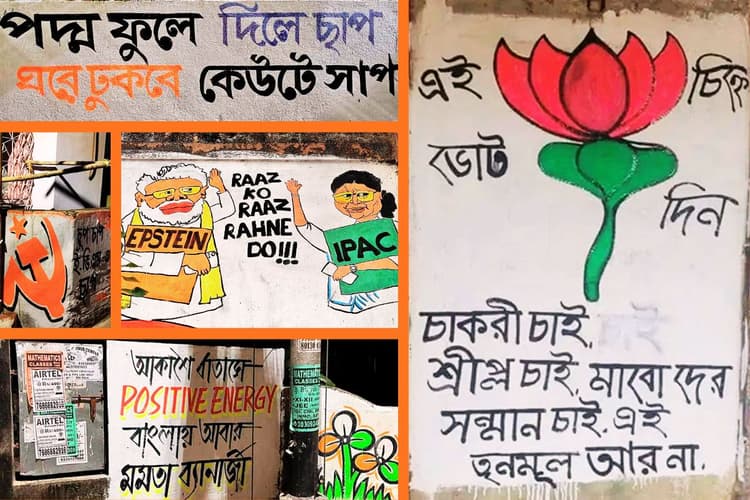 बंगाल चुनाव में दीवारों पर छिड़ी जंग, कहीं तीखा तंज तो कहीं मजेदार मीम्स, कोलकाता की गलियों में क्रिएटिविटी का जलवा
