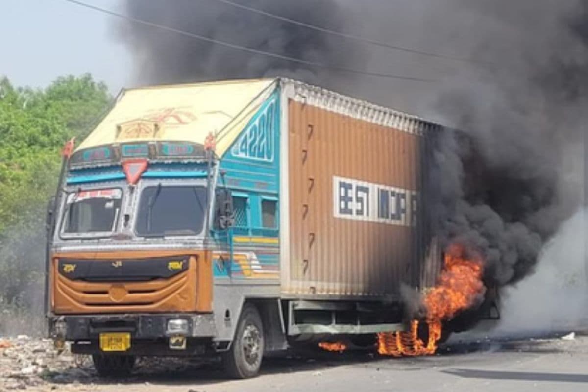 container loaded bikes suddenly burst flames Jehanabad destroying