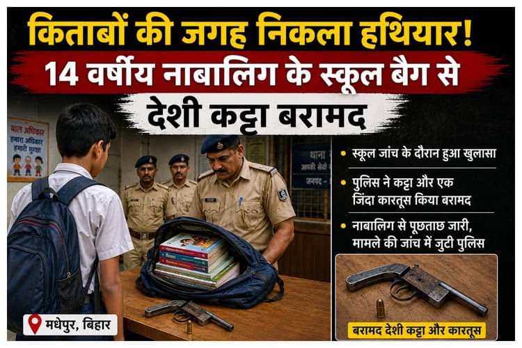 Madhubani News: किताबों की जगह निकला हथियार! 14 वर्षीय नाबालिग के स्कूल बैग से देशी कट्टा बरामद
