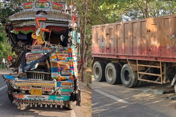 रोहतास में सड़क हादसा: बालू लदे ट्रेलर और ट्रक की भिड़ंत, चालक गंभीर रूप से घायल