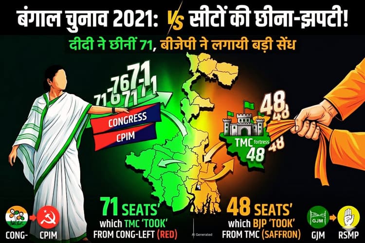 बंगाल चुनाव में सीटों की छीना-झपटी, दीदी ने कांग्रेस-वामपंथ से छीनीं 71 सीटें, बीजेपी ने TMC के किले में लगायी बड़ी सेंध