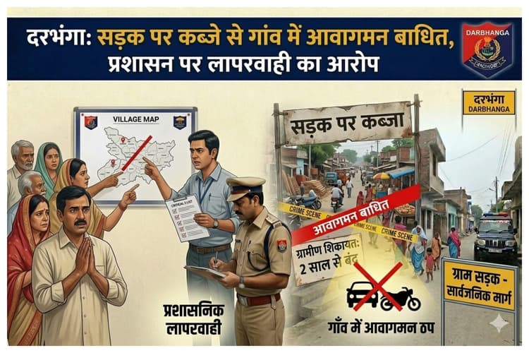 दरभंगा: सड़क पर कब्जे से गांव में आवागमन बाधित, प्रशासन पर लापरवाही का आरोप