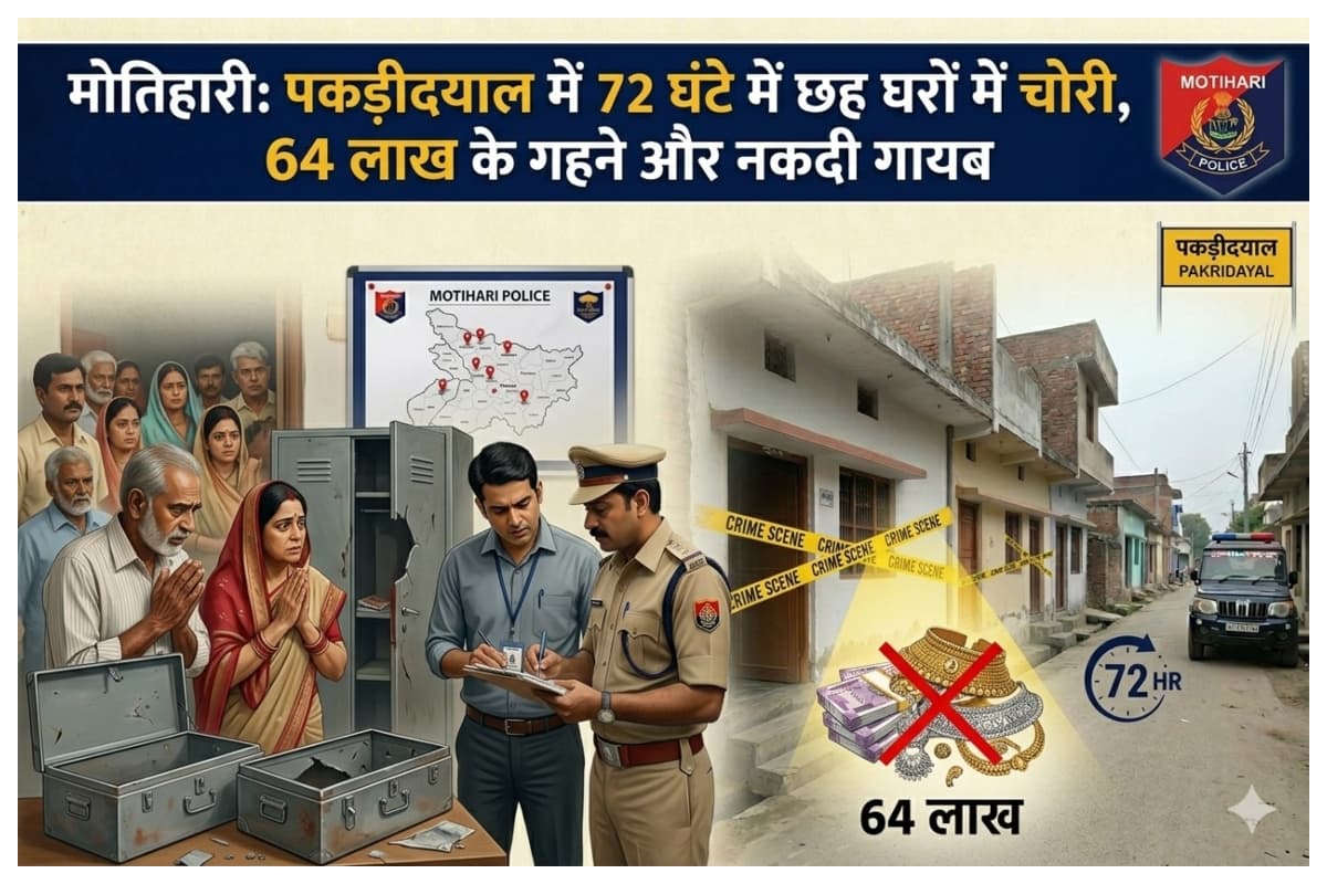 मोतिहारी: पकड़ीदयाल में 72 घंटे में छह घरों में चोरी, 64 लाख के गहने और नकदी गायब