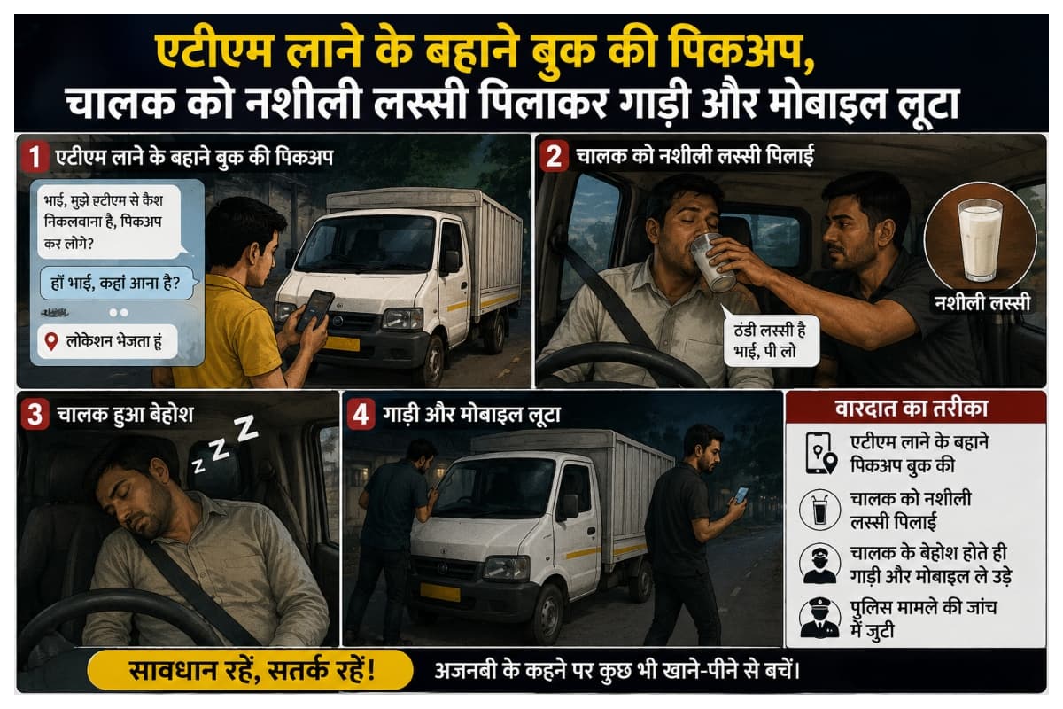 Muzaffarpur News: एटीएम लाने के बहाने बुक की पिकअप, चालक को नशीली लस्सी पिलाकर गाड़ी और मोबाइल लूटा