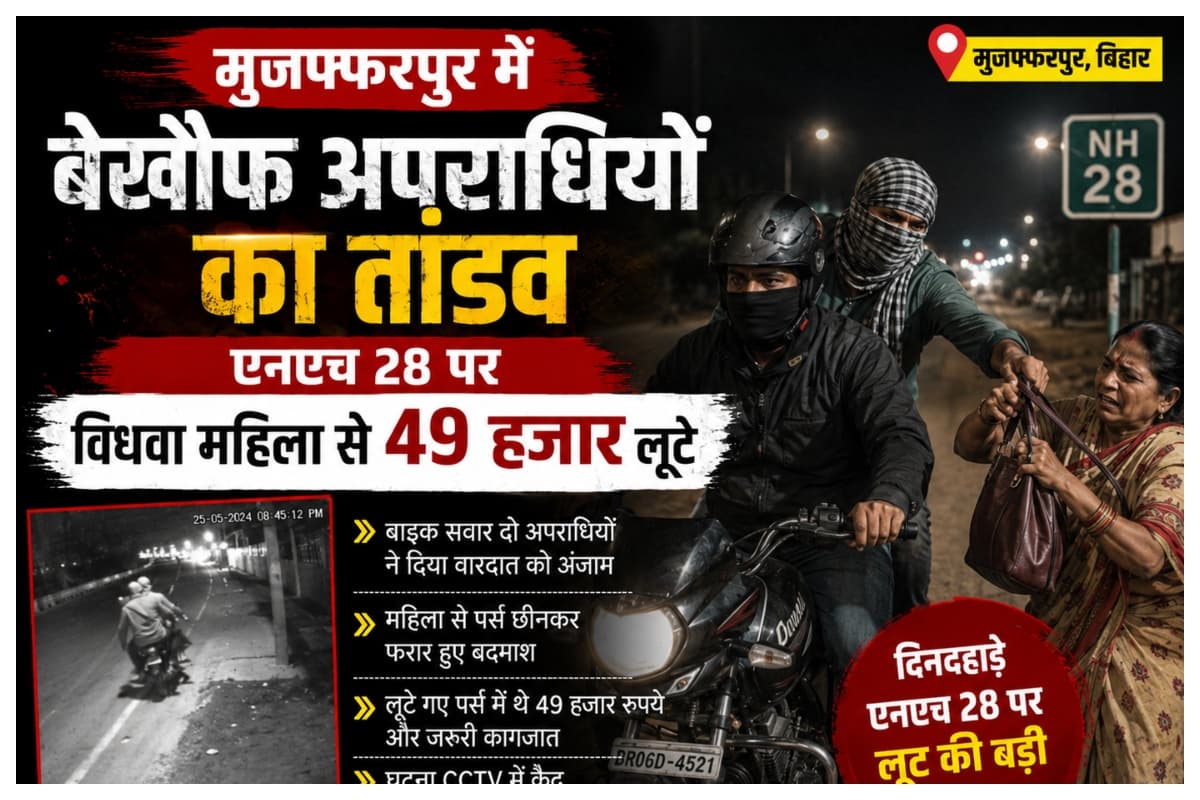 Muzaffarpur News: मुजफ्फरपुर में बेखौफ अपराधियों का तांडव, एनएच 28 पर विधवा महिला से 49 हजार लूटे