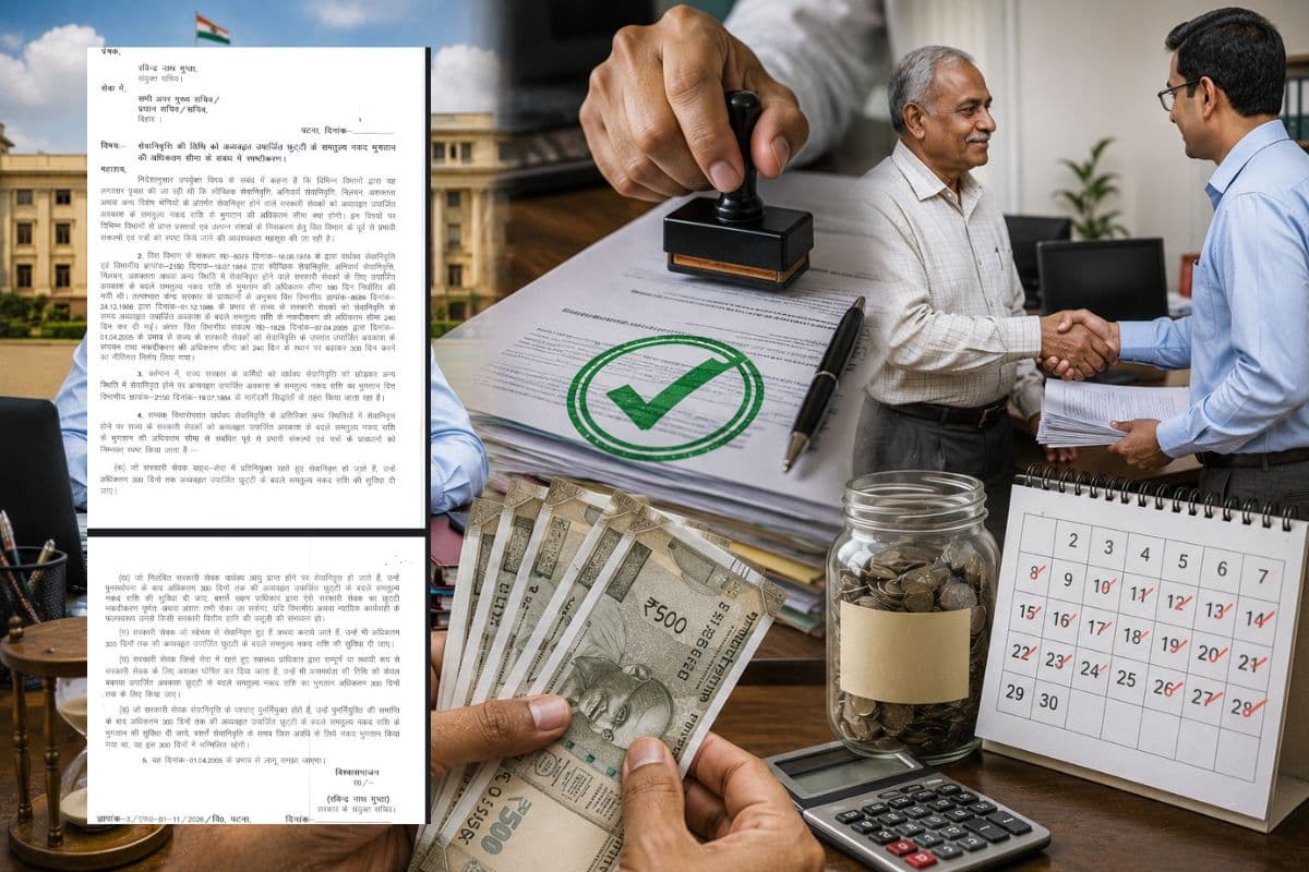 Earned Leave Encashment: рд╕реНрд╡реИрдЪреНрдЫрд┐рдХ рд╕реЗрд╡рд╛рдирд┐рд╡реГрддреНрддрд┐ рдФрд░ рдкреБрдирд░реНрдирд┐рдпреБрдХреНрддрд┐ рд╡рд╛рд▓реЗ рдХрд░реНрдорд┐рдпреЛрдВ рдХреЛ рднреА рдорд┐рд▓реЗрдЧрд╛ 300 рджрд┐рдиреЛрдВ рдХреА рдЫреБрдЯреНрдЯреА рдХрд╛ рдкреИрд╕рд╛, рдмрд┐рд╣рд╛рд░ рд╕рд░рдХрд╛рд░ рдХрд╛ рдЖрджреЗрд╢