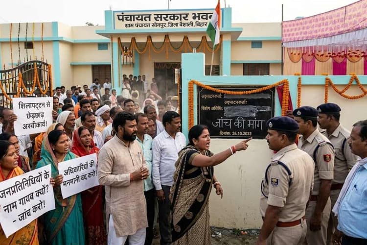 दरभंगा : पंचायत सरकार भवन के उद्घाटन से पहले विवाद, शिलापट्ट से जनप्रतिनिधियों के नाम गायब, जांच की मांग
