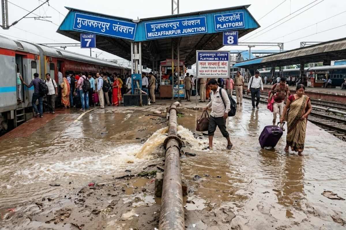 मुजफ्फरपुर: जंक्शन के प्लेटफॉर्म 7 व 8 पर नल सप्लाई बंद, पाइप फटने से बह रहा पानी
