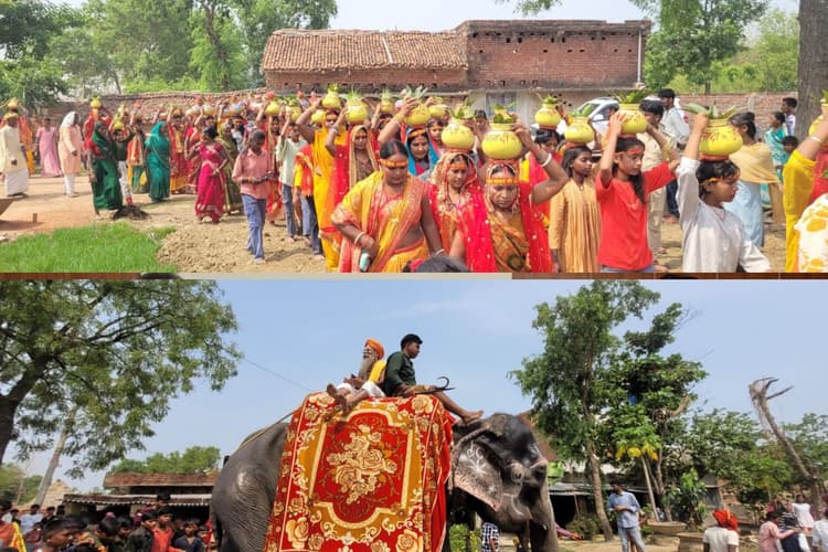 महिलाओं ने सिर पर उठाया कलश, प्रतापपुर में शुरू हुआ शतचंडी महायज्ञ
