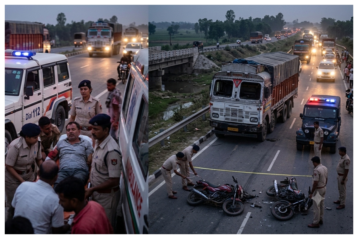 खड़वा पुल के पास भीषण सड़क हादसा, अनियंत्रित ट्रक ने दो बाइक को मारी टक्कर, तीन घायल