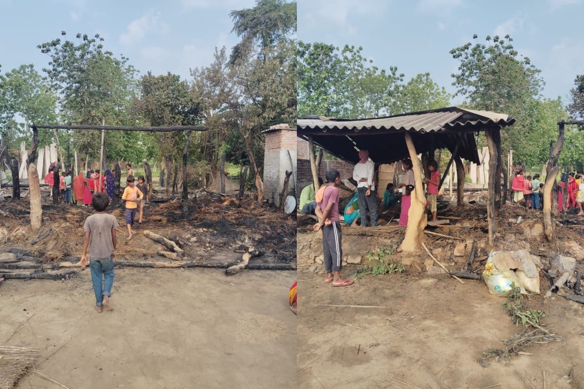 Massive fire damages five houses in Madanpur village Bagaha Massive fire damages five houses in Madanpur village Bagaha