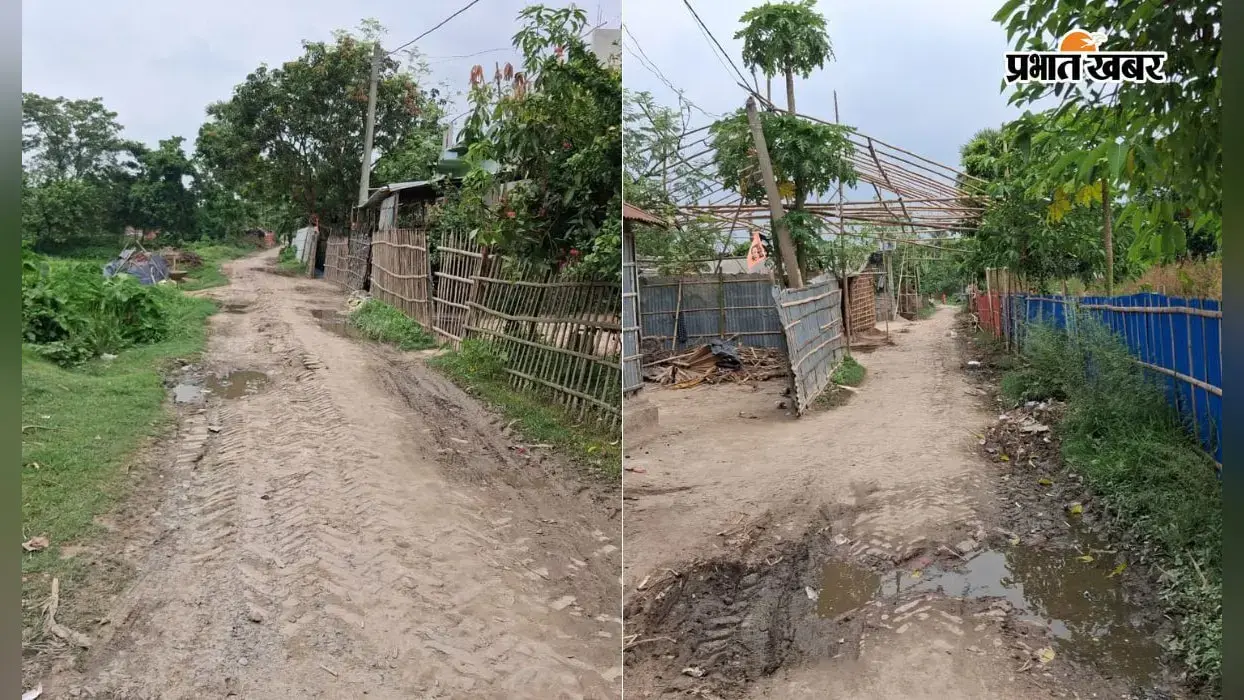 बरसात के बाद जलजमाव और गड्ढों से बदहाल बलुआ गांव की संपर्क सड़क. बरसात के बाद जलजमाव और गड्ढों से बदहाल बलुआ गांव की संपर्क सड़क.