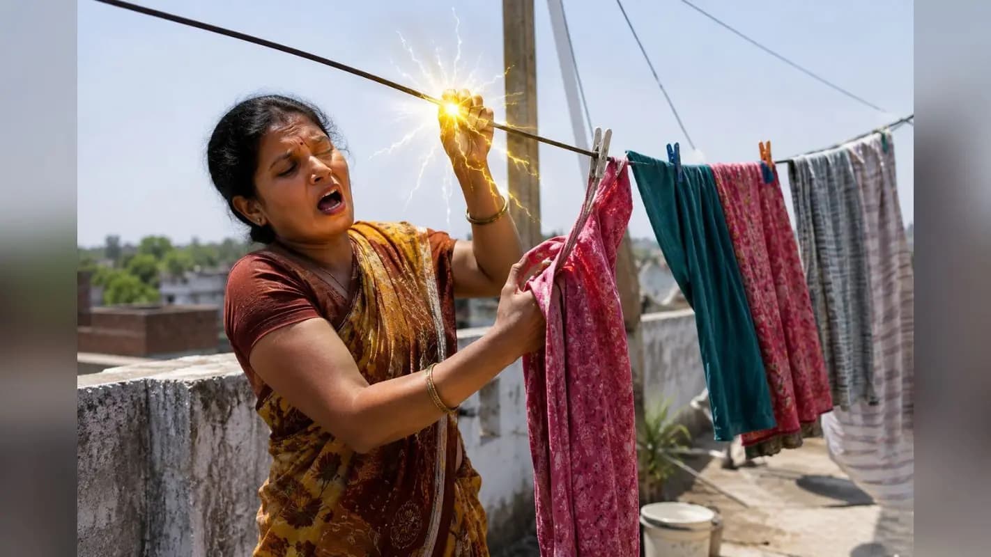 कपड़े सुखाने के दौरान करेंट की चपेट में आयी महिला का सांकेतिक तस्वीर. कपड़े सुखाने के दौरान करेंट की चपेट में आयी महिला का सांकेतिक तस्वीर.