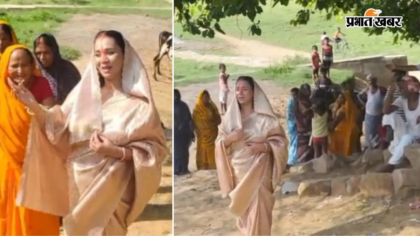 भोजपुरी गायिका कल्पना पटोवरी पहुंचीं मनेर, गंगा घाट पर हुई शूटिंग, देखने उमड़ी ग्रामीणों की भीड़
