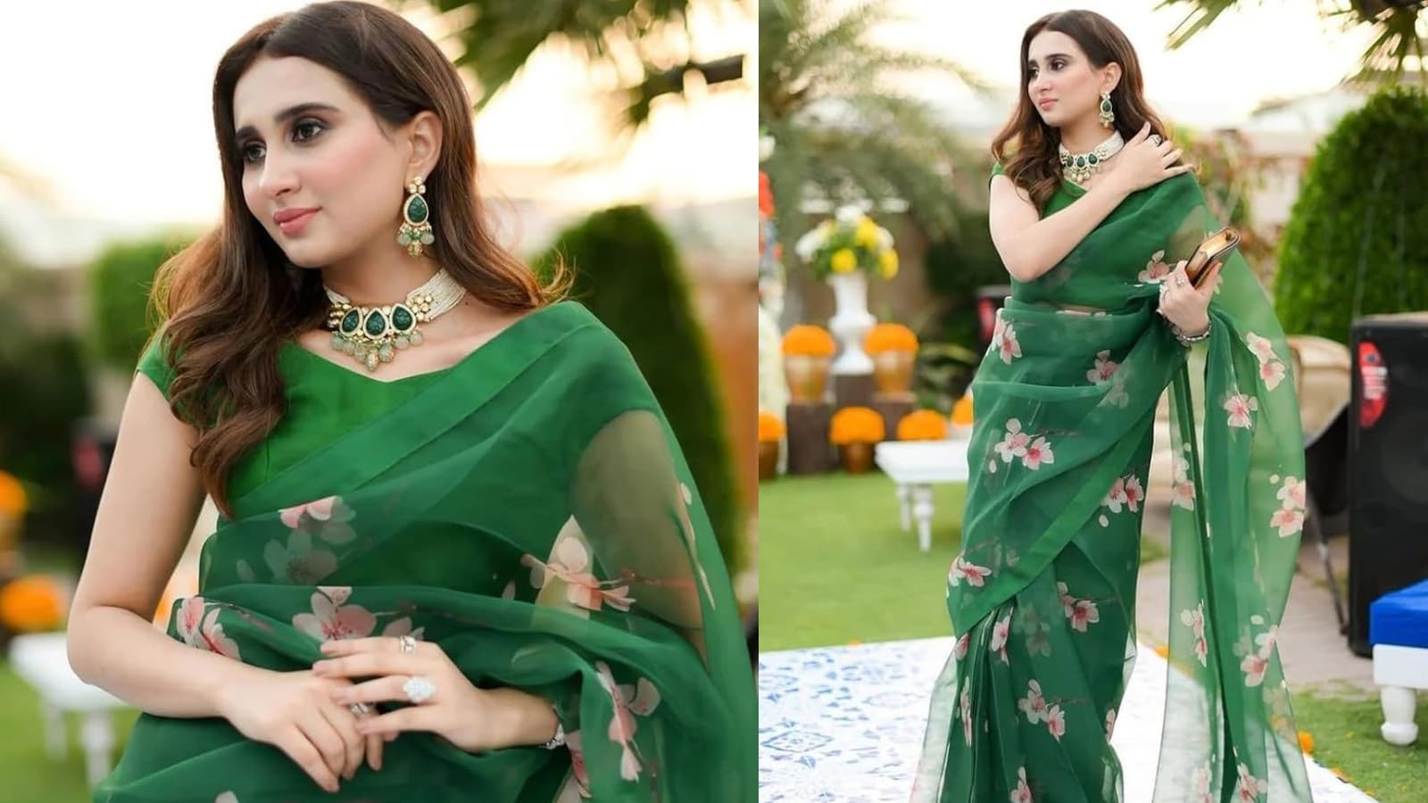 Floral Organza Green Saree