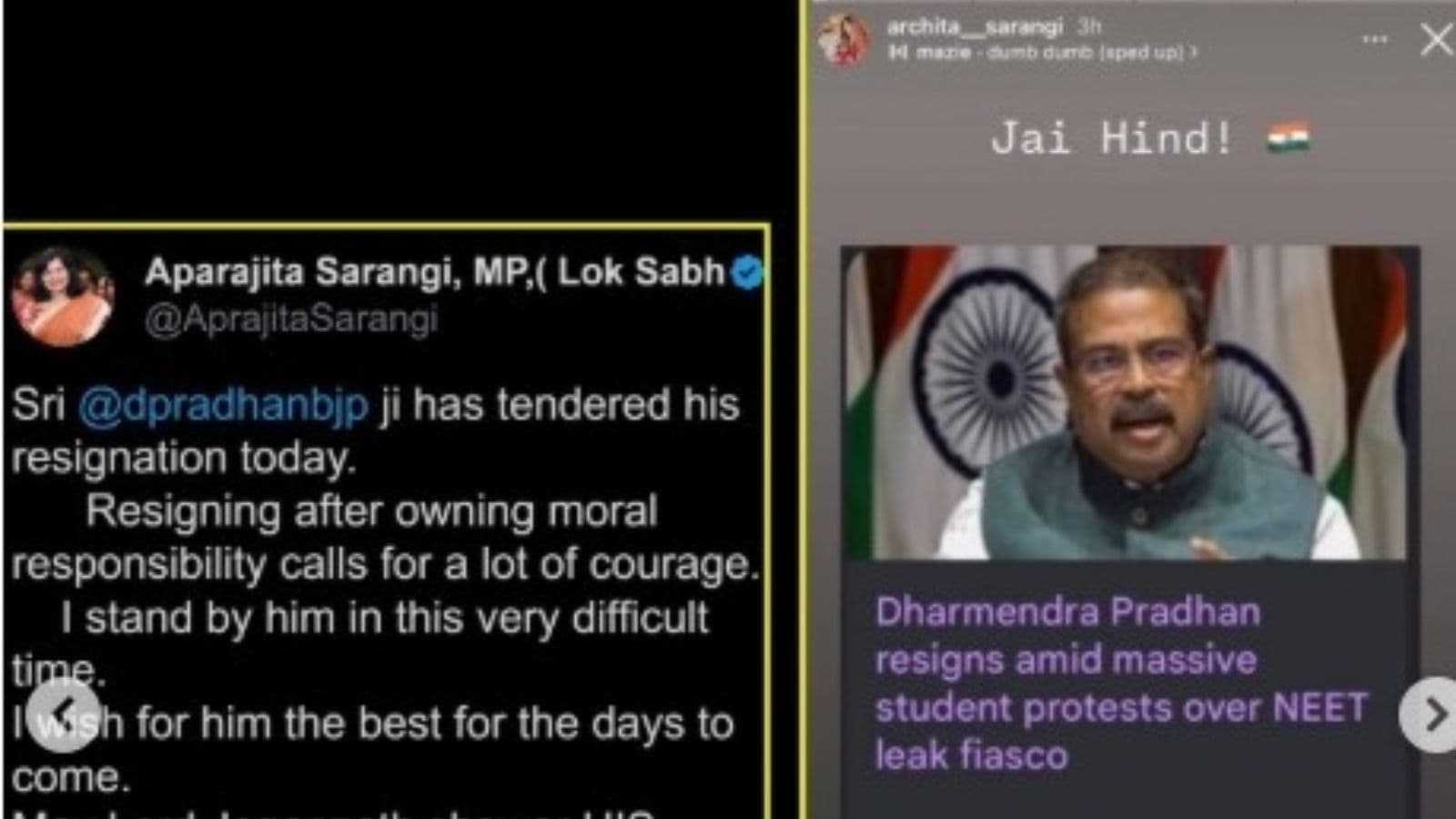 सांसद अपराजिता सारंगी का सोशल मीडिया पोस्ट और उनकी बेटी का पोस्ट जिसपर हुआ विवाद, फोटो-सोशल मीडिया