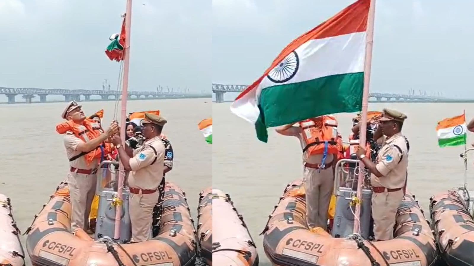 ध्वजारोहण के बाद गंगा में उतरे जवान