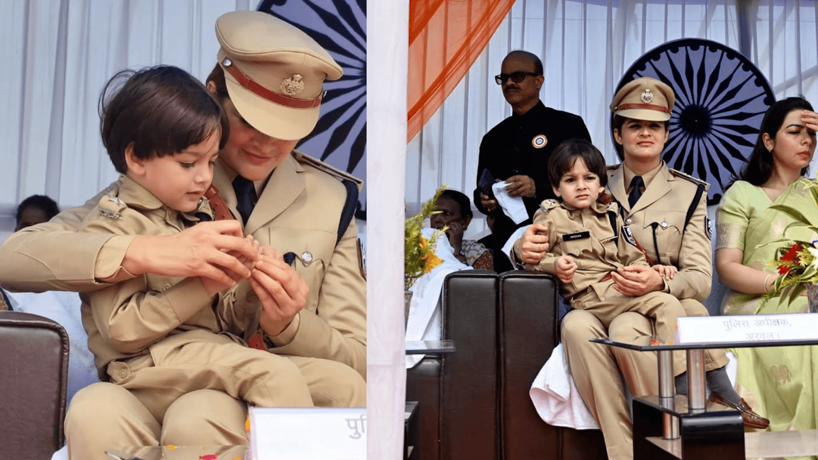 झंडारोहण के मंच पर दिखा मां और बेटे का दुलार