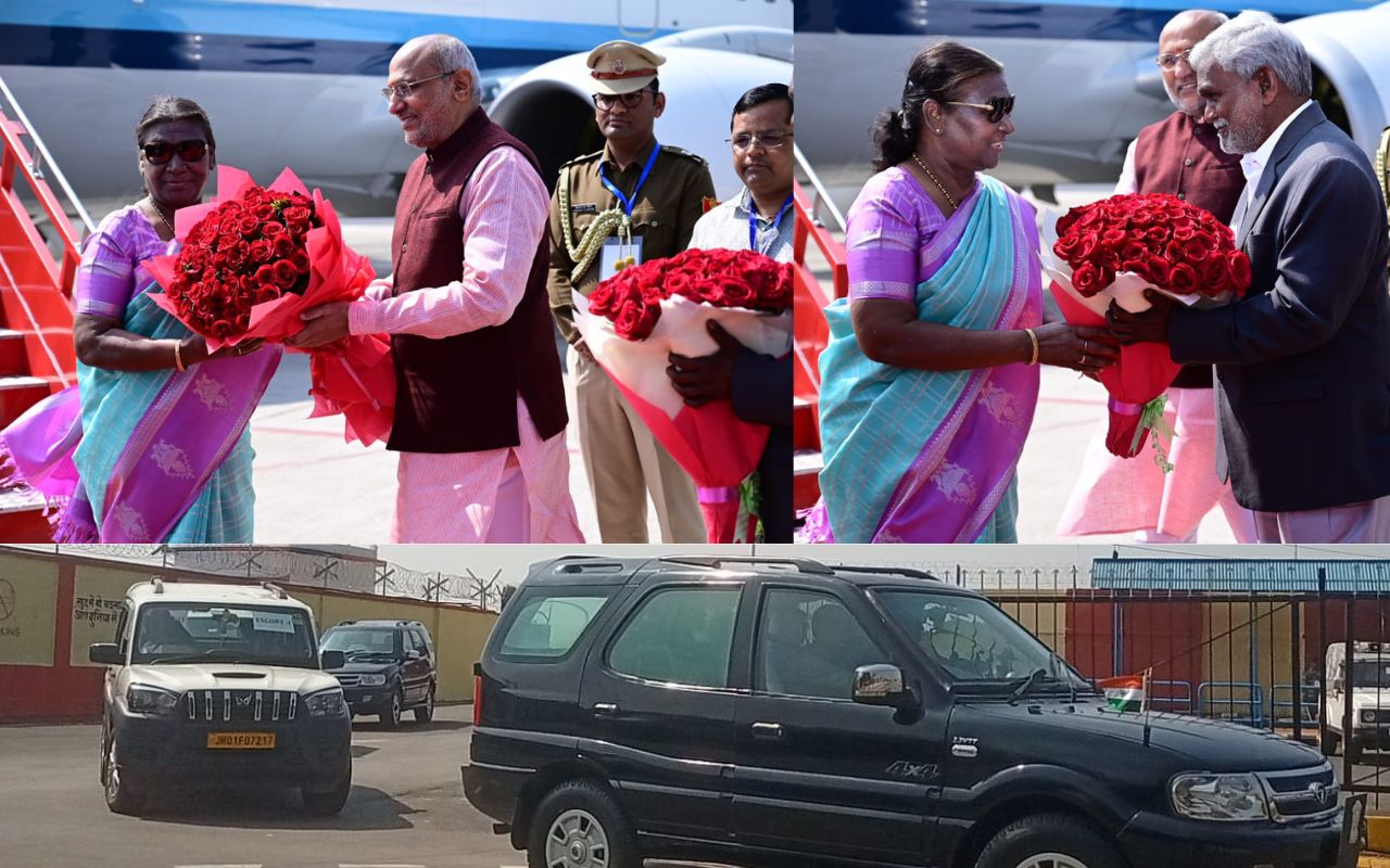 PHOTOS: President Draupadi Murmu was given a grand welcome in Ranchi, Governor and Chief Minister arrived to receive him.