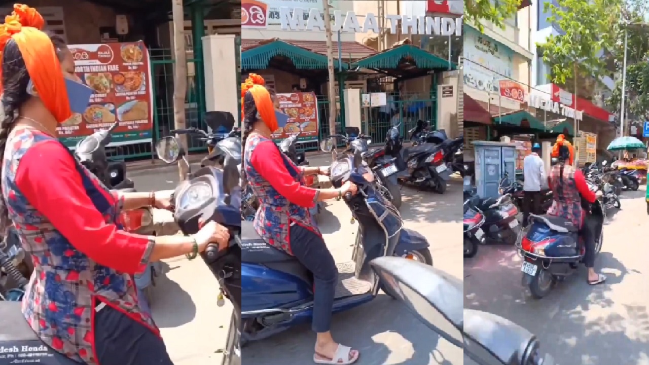 Woman talking on phone on scooter without helmet, caught on camera