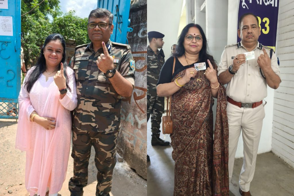 चुनावी मूड में दिखी रांची, हाथों में स्याही लगते ही खिल उठे वोटर्स के चेहरे 6 एसएसपी चन्दन कुमार सिन्हा और आइजी एवी होमकर अपनी-अपनी पत्नी के साथ
