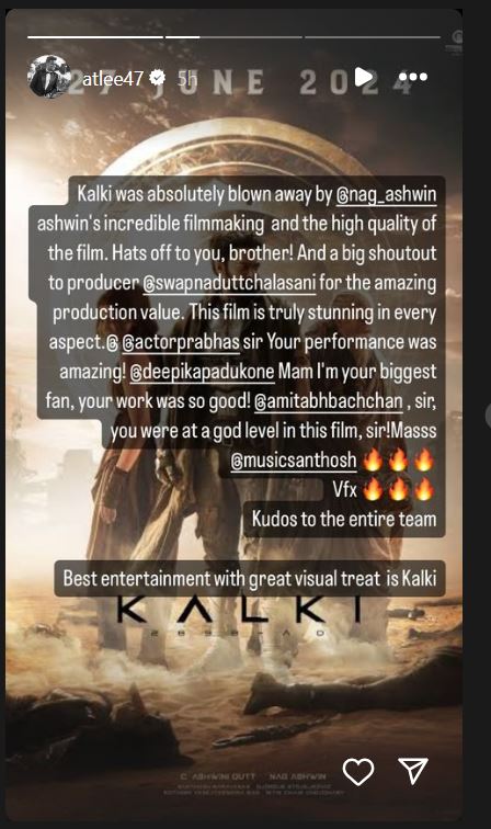 Kalki 2898 Ad: एटली ने फिल्म की सफलता पर तोड़ी चुप्पी, कहा- फिल्म मेकिंग से बिल्कुल भी… 1 Kalki