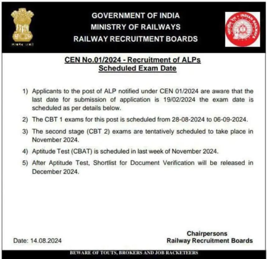 Rrb Alp Admit Card 2024: आरआरबी एएलपी परीक्षा के लिए हो जाएं तैयार, जल्द जारी होने वाला है एडमिट कार्ड, यहां जानें डाउनलोड करने के स्टेप्स 1 Image 345