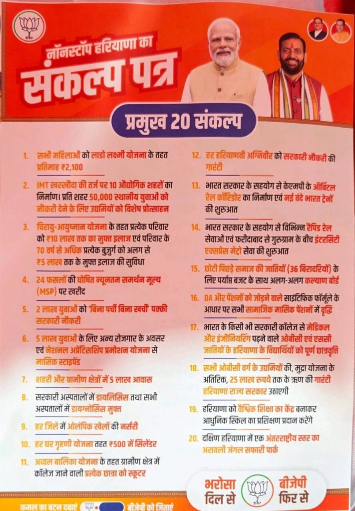 Haryana Bjp Manifesto: जेपी नड्डा ने हरियाणा में जारी किया बीजेपी का घोषणा पत्र 1 Image 2