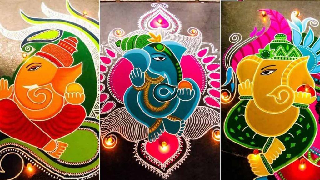 Dhanteras Rangoli Design: धनतेरस पर बनाएं यह 5 तरह की सुंदर रंगोली, आप भी बनाएं 4 Ganesh