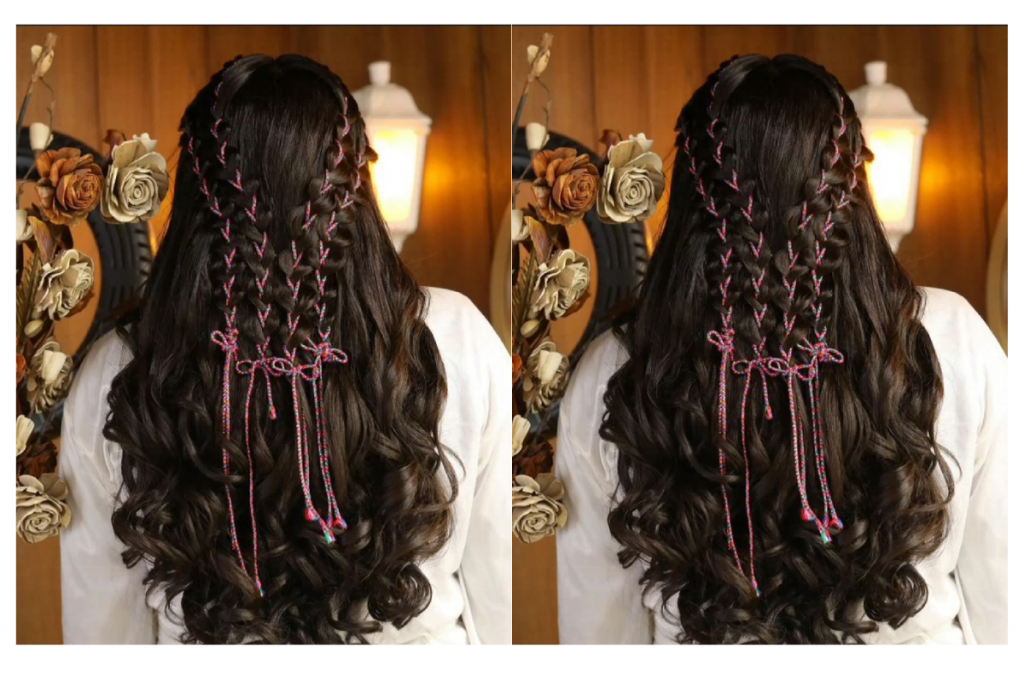 Navratri Hair Style With Colourful Ribbon: आपके गरबा लुक में चार चांद लगा देगी ये हेयरस्टाइल 1 Navratri Hair Style With Colorful Ribbon 1