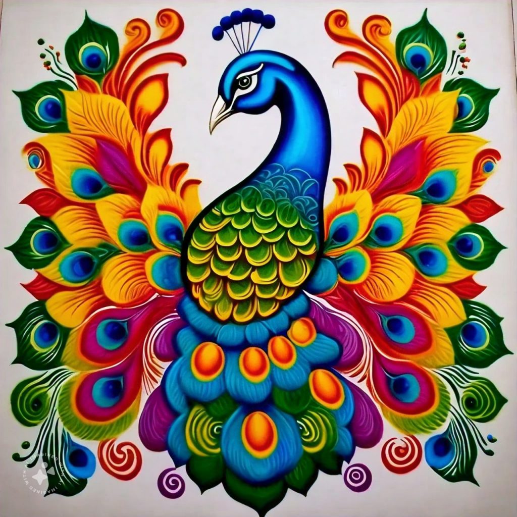 Peacock Rangoli Design: आपके घर की शोभा बढ़ा देंगे मोर स्टाइल के ये रंगोली डिजाइन 4 Easy Peacock Rangoli Design 1
