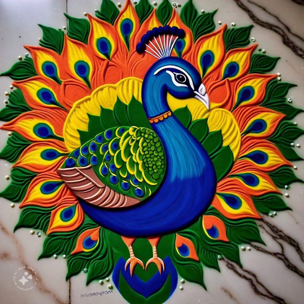 Peacock Rangoli Design: आपके घर की शोभा बढ़ा देंगे मोर स्टाइल के ये रंगोली डिजाइन 3 Easy Peacock Rangoli Design
