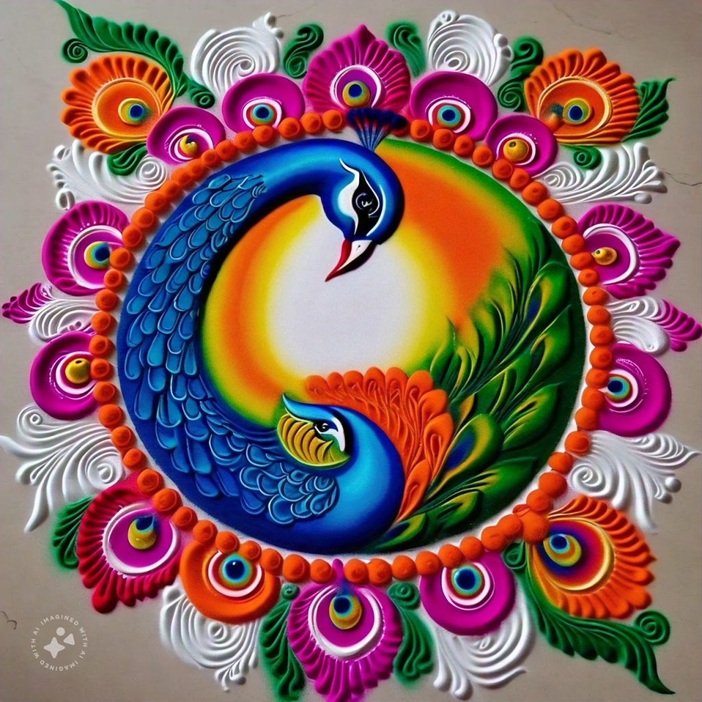 Diwali Rangoli: दिवाली पर खुद तारीफ बटोरेंगे ये रंगोली डिजाइन, अभी करें Save 1 Peacock Rangoli Design