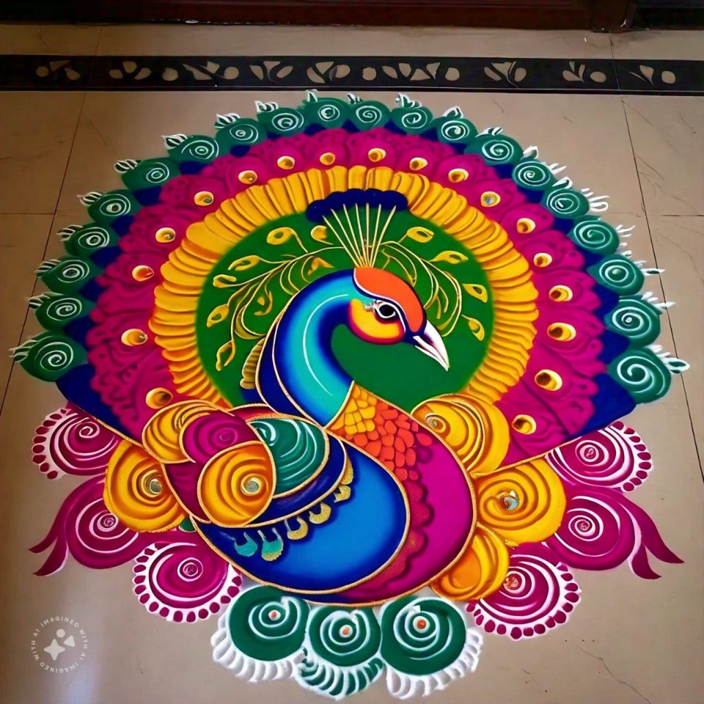 Diwali Rangoli: दिवाली पर खुद तारीफ बटोरेंगे ये रंगोली डिजाइन, अभी करें Save 2 Peacock Rangoli Design 2