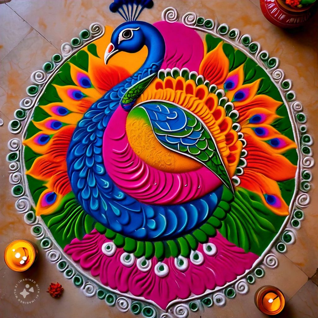 Diwali Rangoli: दिवाली पर खुद तारीफ बटोरेंगे ये रंगोली डिजाइन, अभी करें Save 3 Peacock Rangoli Design 4