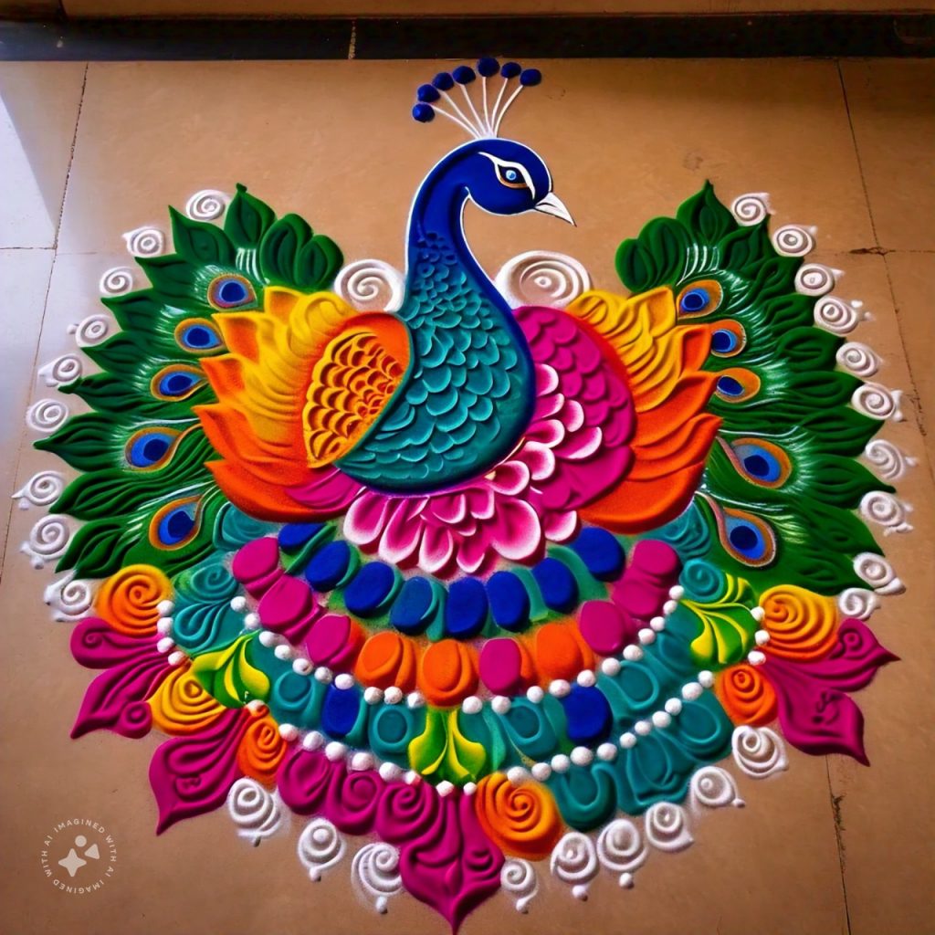 Peacock Rangoli Design: आपके घर की शोभा बढ़ा देंगे मोर स्टाइल के ये रंगोली डिजाइन 1 Peacock Rangoli Design 6