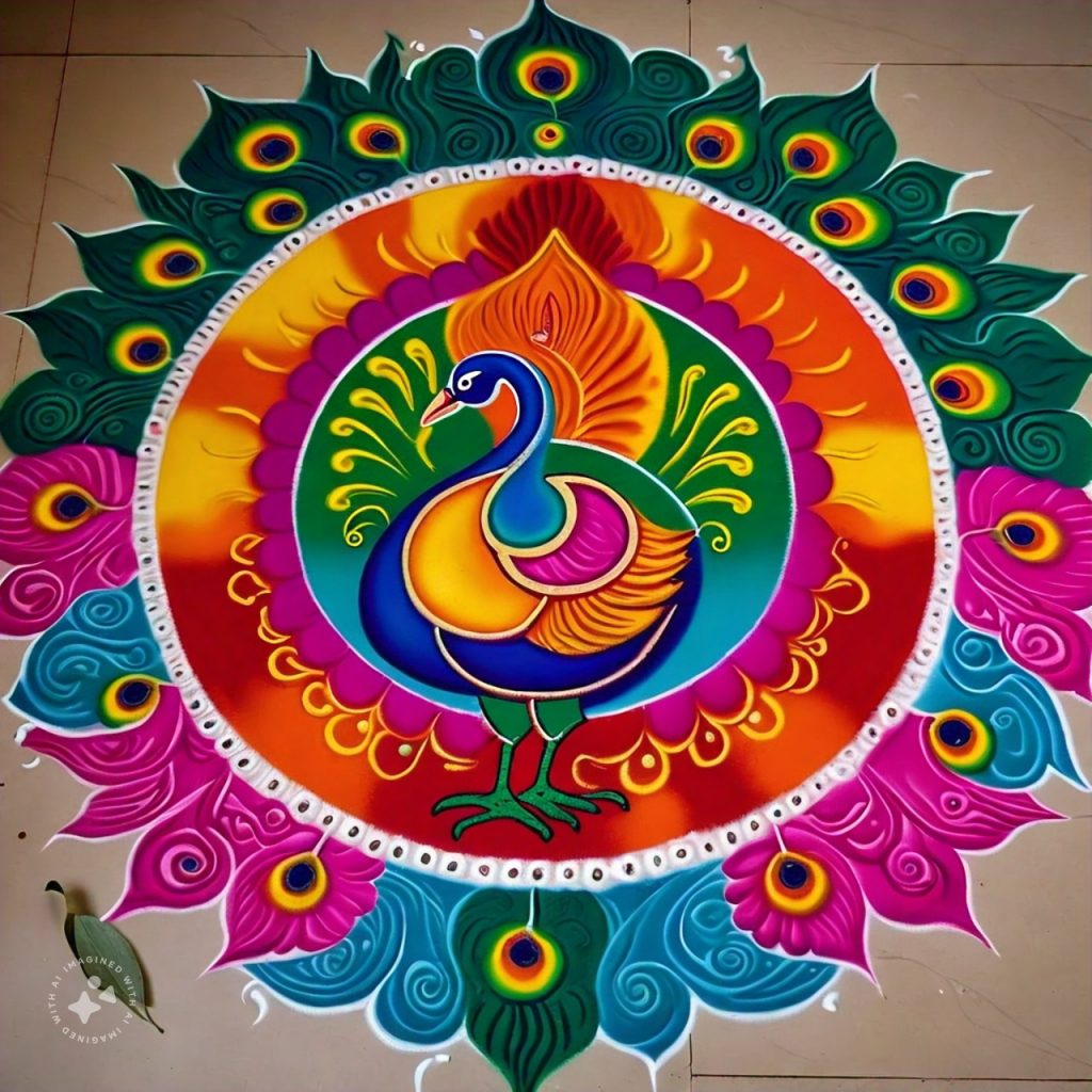 Peacock Rangoli Design: आपके घर की शोभा बढ़ा देंगे मोर स्टाइल के ये रंगोली डिजाइन 5 Peacock Rangoli Design 8