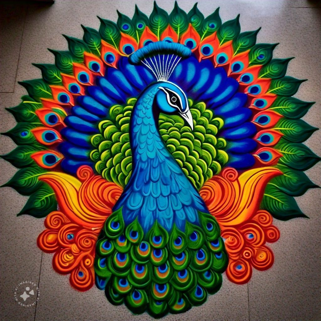 Peacock Rangoli Design: आपके घर की शोभा बढ़ा देंगे मोर स्टाइल के ये रंगोली डिजाइन 6 Peacock Rangoli Design Using Two Color